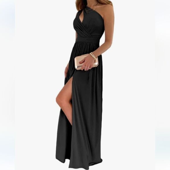☀️Lyaner Black One Shoulder Side Slit Maxi Dress☀️ - Picture 2 of 2